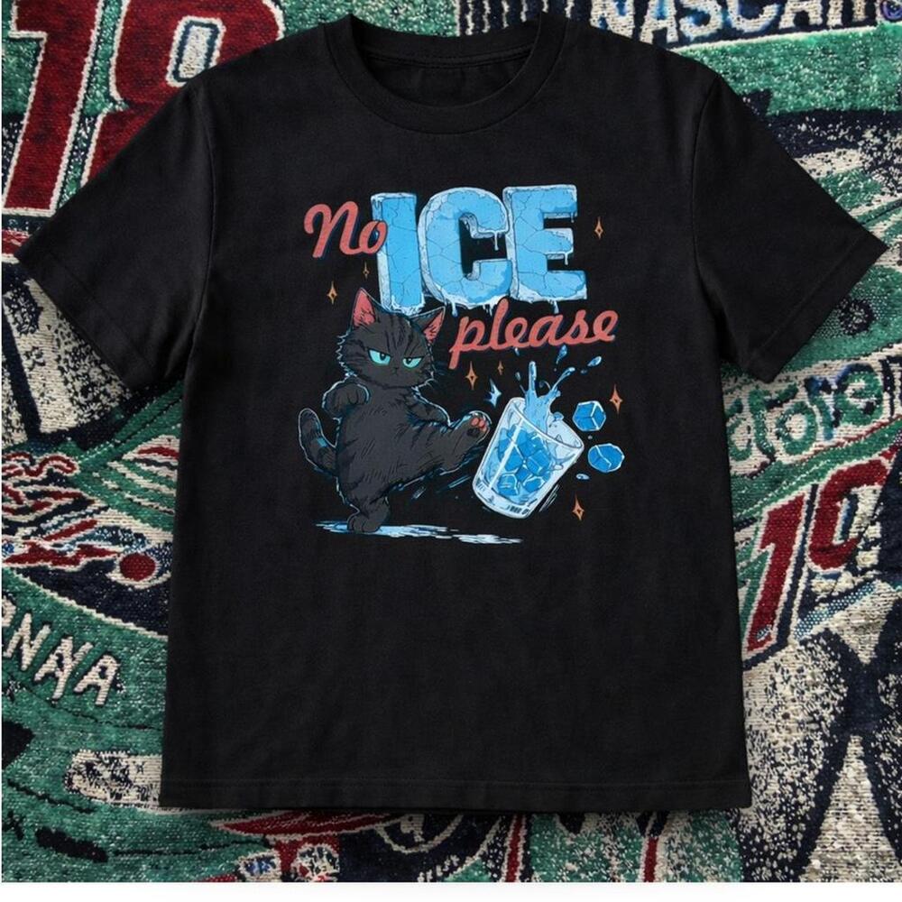 No Ice Please Black Cat Graphic Tee Cute Cartoon Streetwear T Shirt